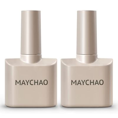 MAYCHAO 2 Pcs 15ml Gel Top and Base Coat Set, Clear Base and No Wipe Shiny Top Coat Gel Nail Polish UV LED Nail Lamp Need Long Lasting Gel Nail Lacquer Nail Art Design Manicure for Women