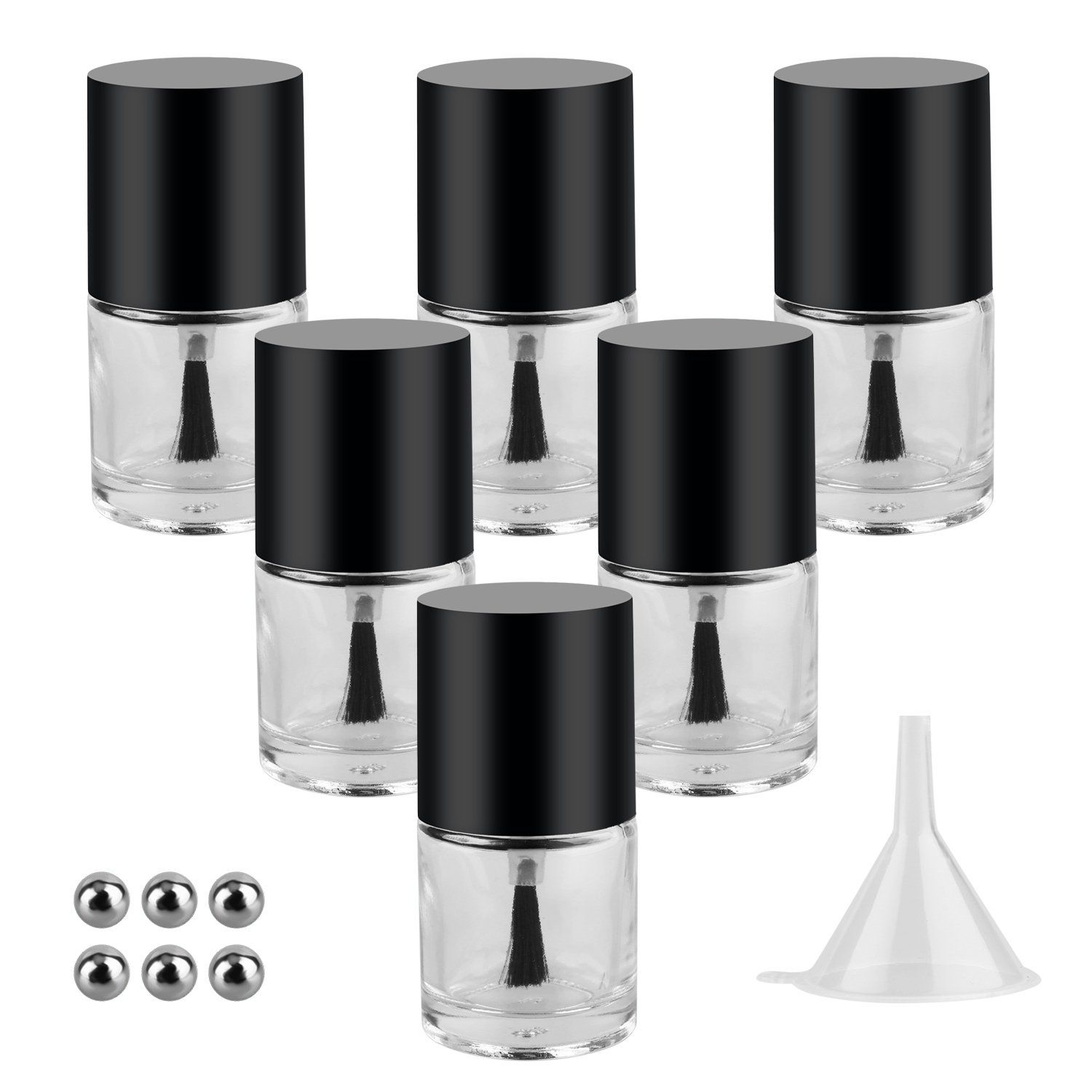 GTHER 6PCS 10ML Empty Nail Polish Glass Bottles with Brush Cap &amp; Funnel &amp; Mixing Balls for Nail Art