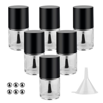 GTHER 6PCS 10ML Empty Nail Polish Glass Bottles with Brush Cap &amp; Funnel &amp; Mixing Balls for Nail Art