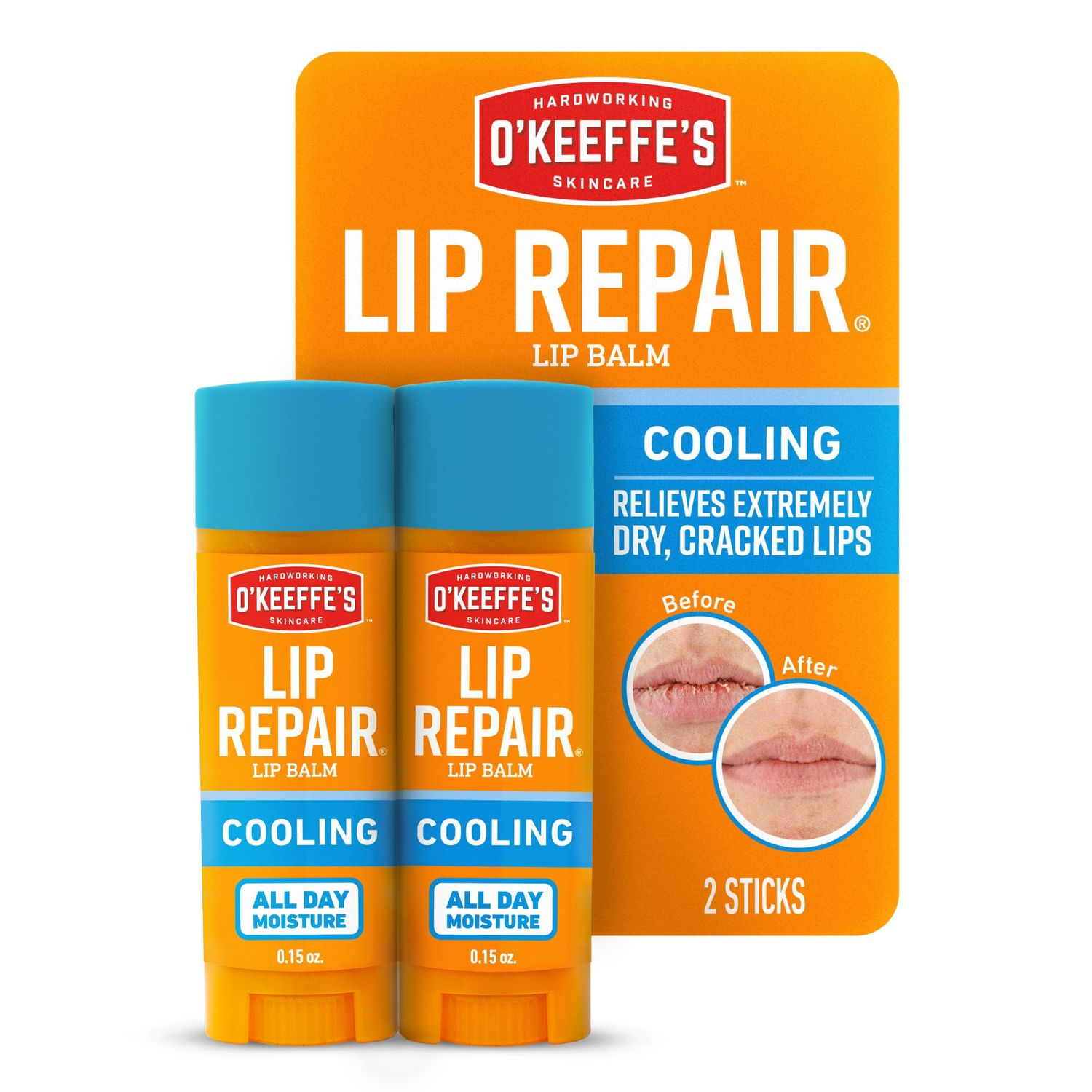 OKeeffes Lip Repair Lip Balm With Cooling Relief for Dry, Cracked Lips - Stick (Twin Pack) - Moisturizer for Extremely Cracked, Dry Lips