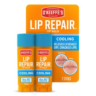 OKeeffes Lip Repair Lip Balm With Cooling Relief for Dry, Cracked Lips - Stick (Twin Pack) - Moisturizer for Extremely Cracked, Dry Lips