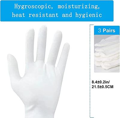 ZFYOUNG 6 Pcs3pairs White Cotton Glovesmoisturizing Gloves, Cotton Gloves for Dry Hands Eczema, White Sleep Gloves for Men and Women, Beauty Coin SPA Cloth Gloves