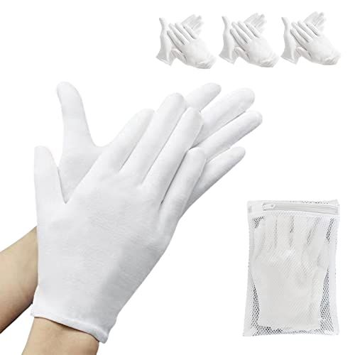 ZFYOUNG 6 Pcs3pairs White Cotton Glovesmoisturizing Gloves, Cotton Gloves for Dry Hands Eczema, White Sleep Gloves for Men and Women, Beauty Coin SPA Cloth Gloves