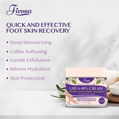 FIVONA 40 Urea Cream with 2 Salicylic Acid - Foot Cream with Tea Tree and Lavender Extracts Foot Lotion for Dry Cracked Heels, Dead Skin & Callus Remover, Feet Moisturizer Repair Cream