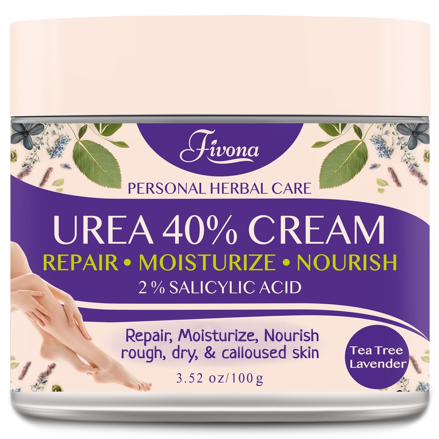 FIVONA 40 Urea Cream with 2 Salicylic Acid - Foot Cream with Tea Tree and Lavender Extracts Foot Lotion for Dry Cracked Heels, Dead Skin &amp; Callus Remover, Feet Moisturizer Repair Cream