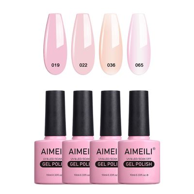 AIMEILI Soak Off U V LED Hema Free Nude Gel Nail Polish Natural Sheer Pink Nail Polish Gel Set Of 4pcs X 10ml - Kit Set 17