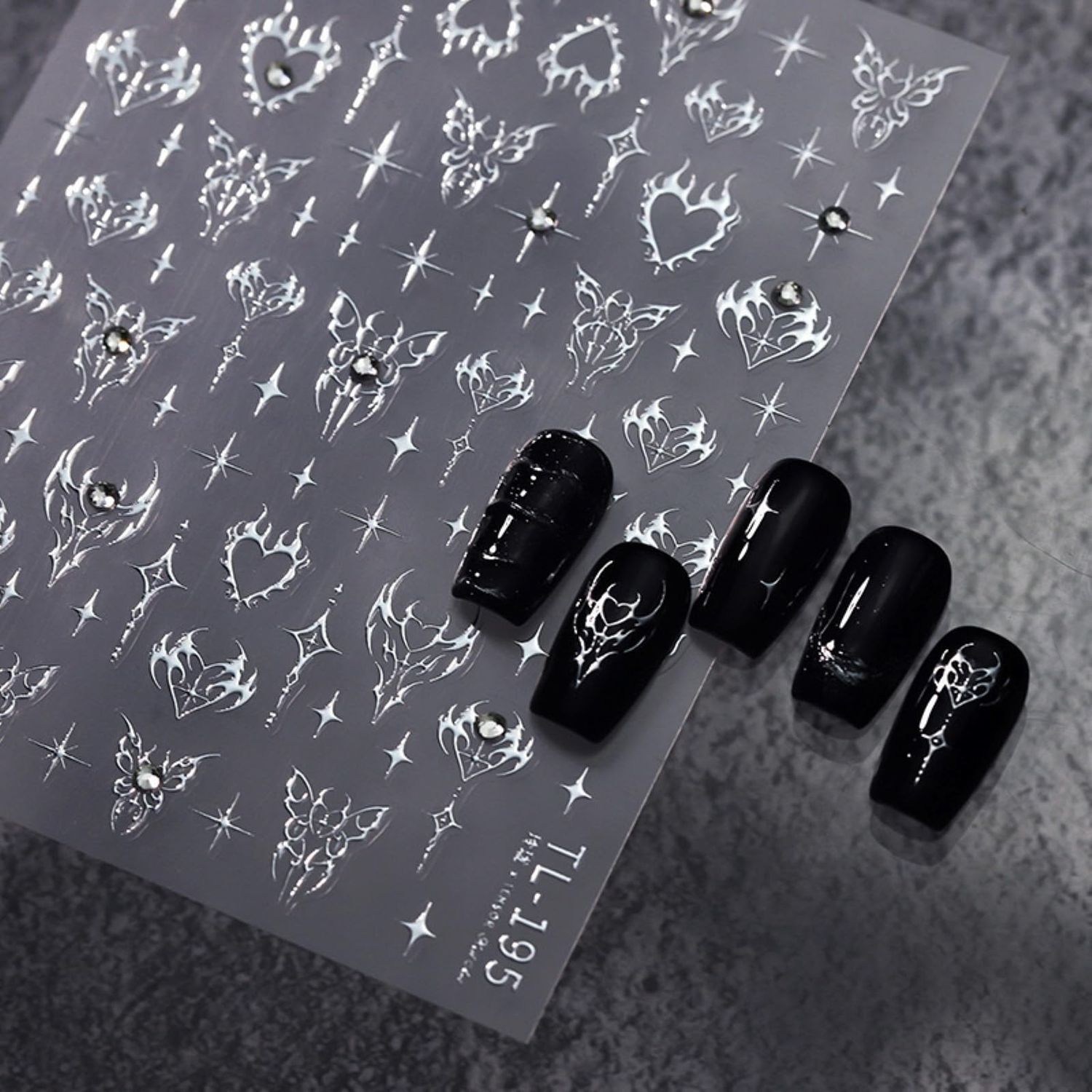 5D Embossed Star Nail Art Stickers - Butterfly, Heart, Silver Star Decals - Self-Adhesive Rhinestone Bling Nail Supplies for Women &amp; Girls - DIY Manicure