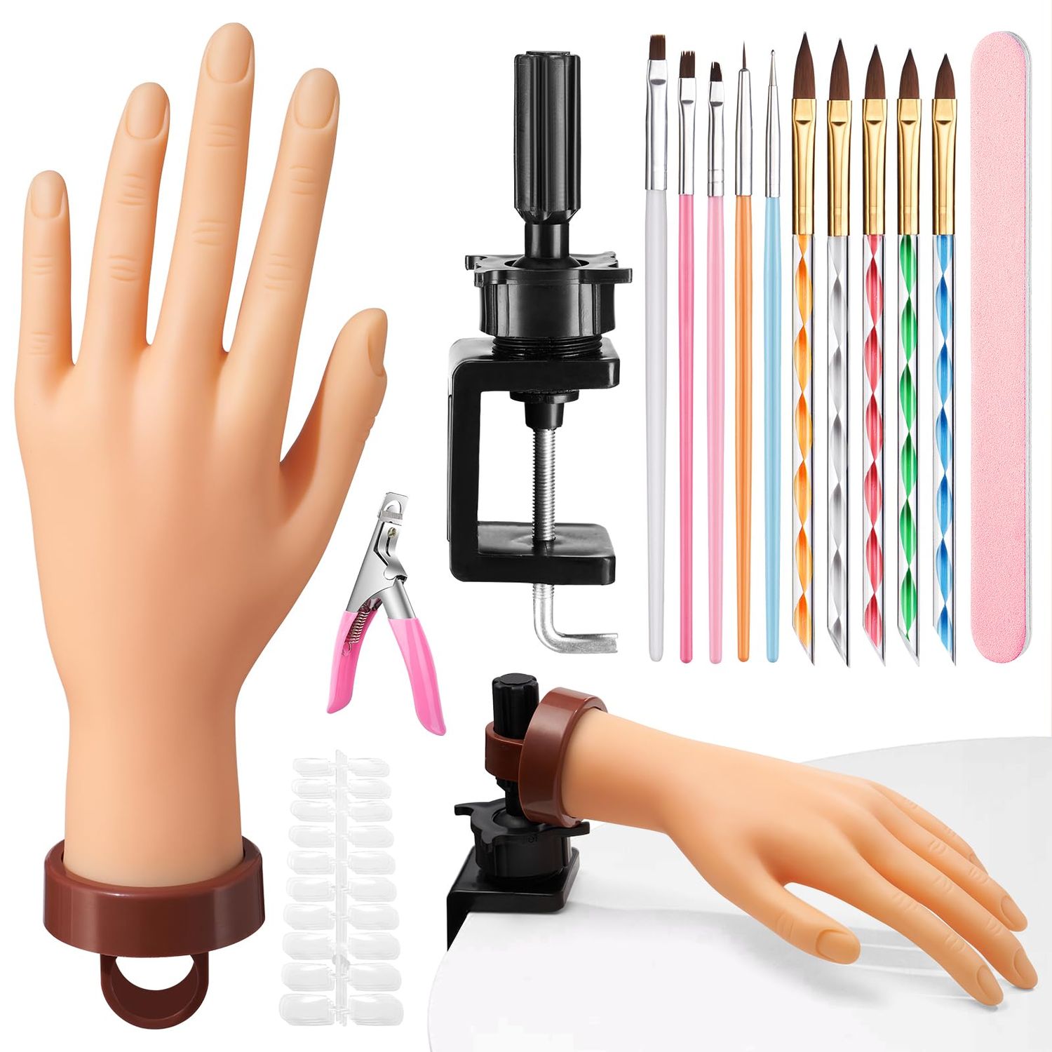 Wilfniee Practice Hand for Acrylic Nails: Rubber Nail Hand with Stand - Fake Manicure Hand to Practice Acrylic Nails for Beginners