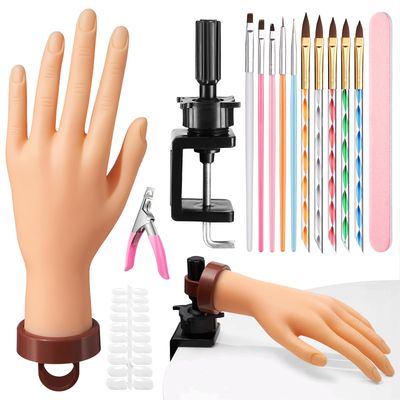 Wilfniee Practice Hand for Acrylic Nails: Rubber Nail Hand with Stand - Fake Manicure Hand to Practice Acrylic Nails for Beginners