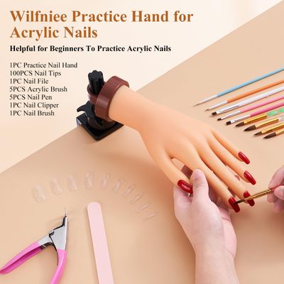Wilfniee Practice Hand for Acrylic Nails: Rubber Nail Hand with Stand - Fake Manicure Hand to Practice Acrylic Nails for Beginners