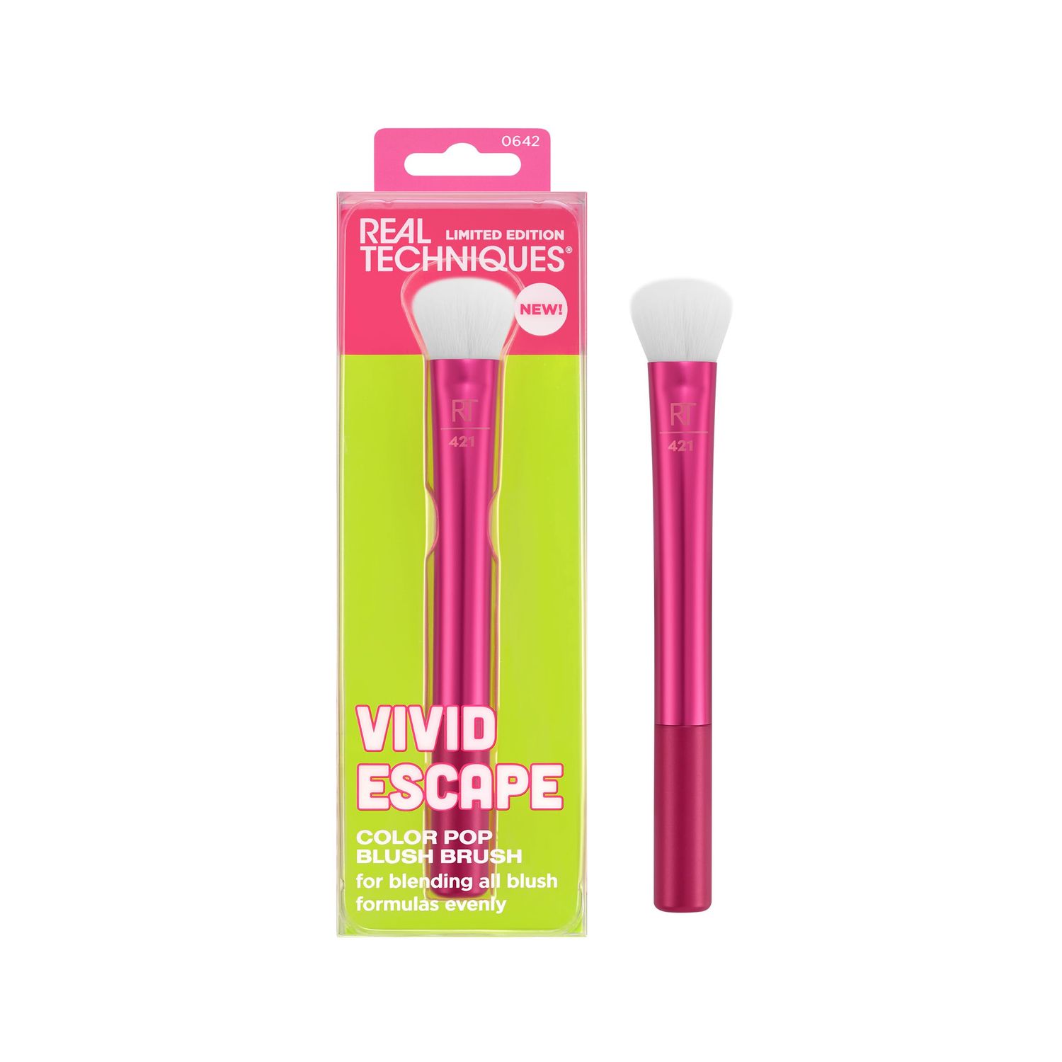 Real Techniques Vivid Escape Color Pop Blush Brush, Multipurpose Makeup Brush For Easy Blending, Use With Liquid &amp; Cream Blush, Synthetic, Soft Bristles, Cruelty-Free &amp; Vegan, 1 Count