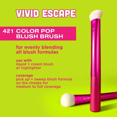Real Techniques Vivid Escape Color Pop Blush Brush, Multipurpose Makeup Brush For Easy Blending, Use With Liquid &amp; Cream Blush, Synthetic, Soft Bristles, Cruelty-Free &amp; Vegan, 1 Count