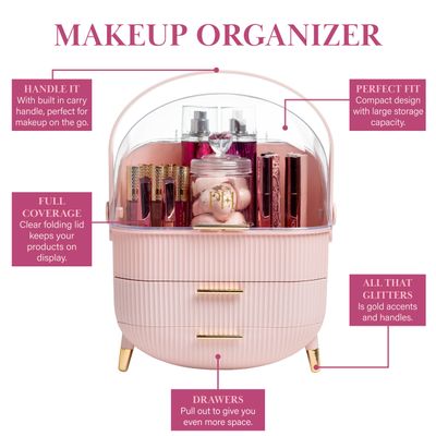 Paris Hilton Makeup Storage Organizer with Lid, Standard, Pink