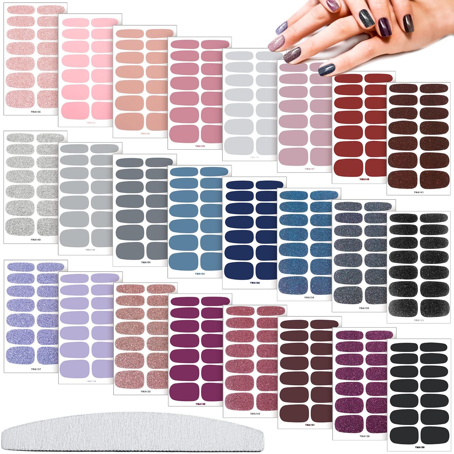 Maitys 336 Pieces 24 Sheets Full Nail Stickers Wraps Polish Strips Self Adhesive Gel Nail Decal Manicure Kits with File for Women Girls(Cute Style,Cute Color)
