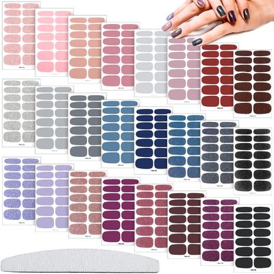 Maitys 336 Pieces 24 Sheets Full Nail Stickers Wraps Polish Strips Self Adhesive Gel Nail Decal Manicure Kits with File for Women Girls(Cute Style,Cute Color)