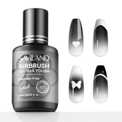 SAVILAND Plus Airbrush Gel Nail Polish No Dilution Required: 20 ml Black Nail Polish Gel for Airbrush Low Odor No Clogging Airbrush Paint for Nails for Ombre Gradients Stencils Pattern French Nail Art