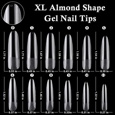 LoveOurHome 240pc XXL Almond Gel Nail Tips Extra Long Clear Oval Fake Nails 12 Sizes Full Cover Artificial False Nails Tips for Acrylic Nail Soft Gel Tips Extension Press on Nails Making