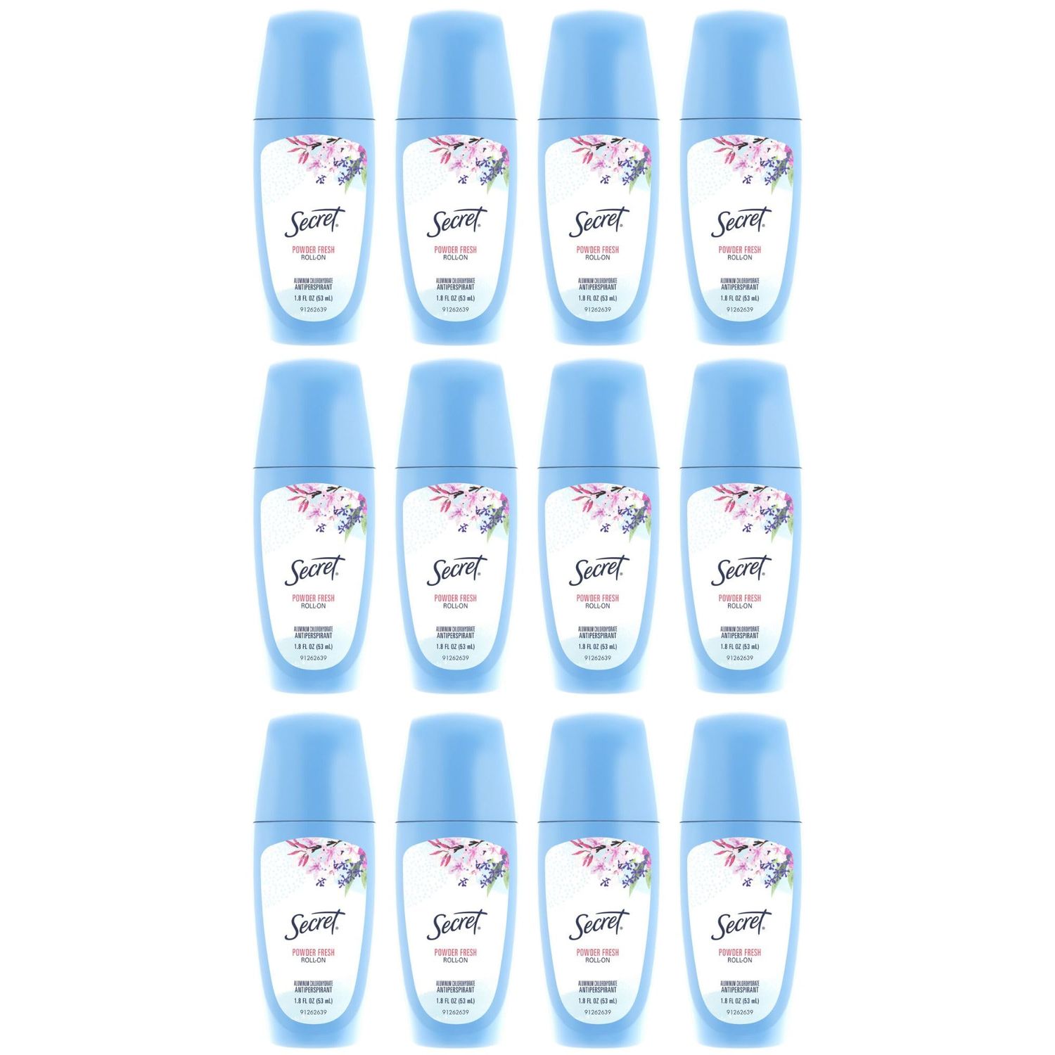 Secret Roll-On Antiperspirant and Deodorant for Women, 24hr Sweat &amp; Odor Protection, PH Balanced Formula, Powder Fresh Scent, 1.8 oz (Pack of 12)