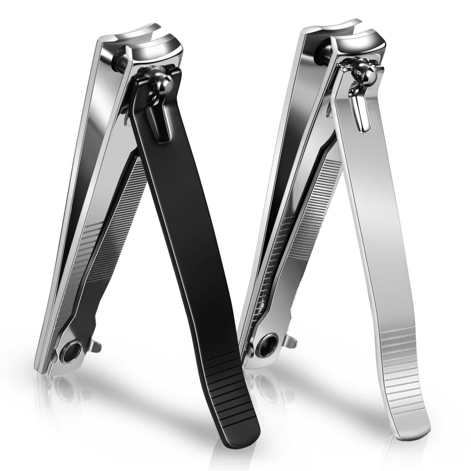 Ucheom Large Nail Clippers 2-Pack, Sharp Stainless Steel Fingernail &amp; Toenail Trimmers with Nail File, Manicure Kit Fingernail Tools for Men &amp; Women, Black and Silver Color
