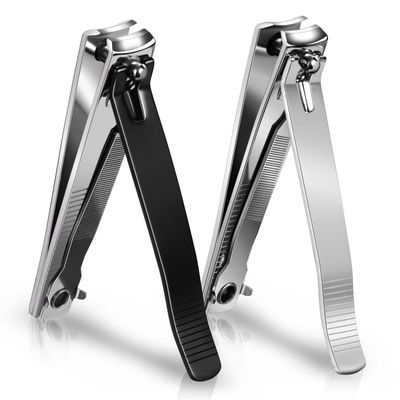 Ucheom Large Nail Clippers 2-Pack, Sharp Stainless Steel Fingernail &amp; Toenail Trimmers with Nail File, Manicure Kit Fingernail Tools for Men &amp; Women, Black and Silver Color