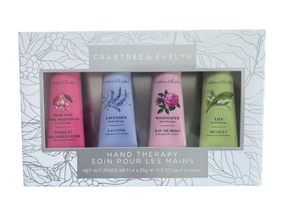Crabtree And Evelyn 4 pc Hand Therapy Set .9 Oz each Rosewater, Lavender, Lily, Pear and Pink Magnolia Hand lotion cream
