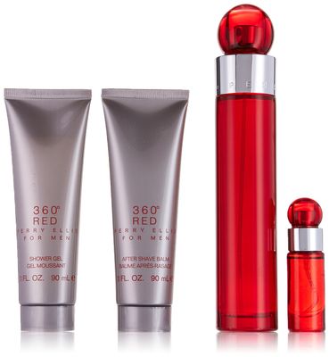 Perry Ellis 360 Red 4 Piece Gift Set,(3.4oz/100ml Eau de Toilette, 3oz Shower Gel, 3oz After Shave Balm, 0.25oz Eau de toilette Spray)