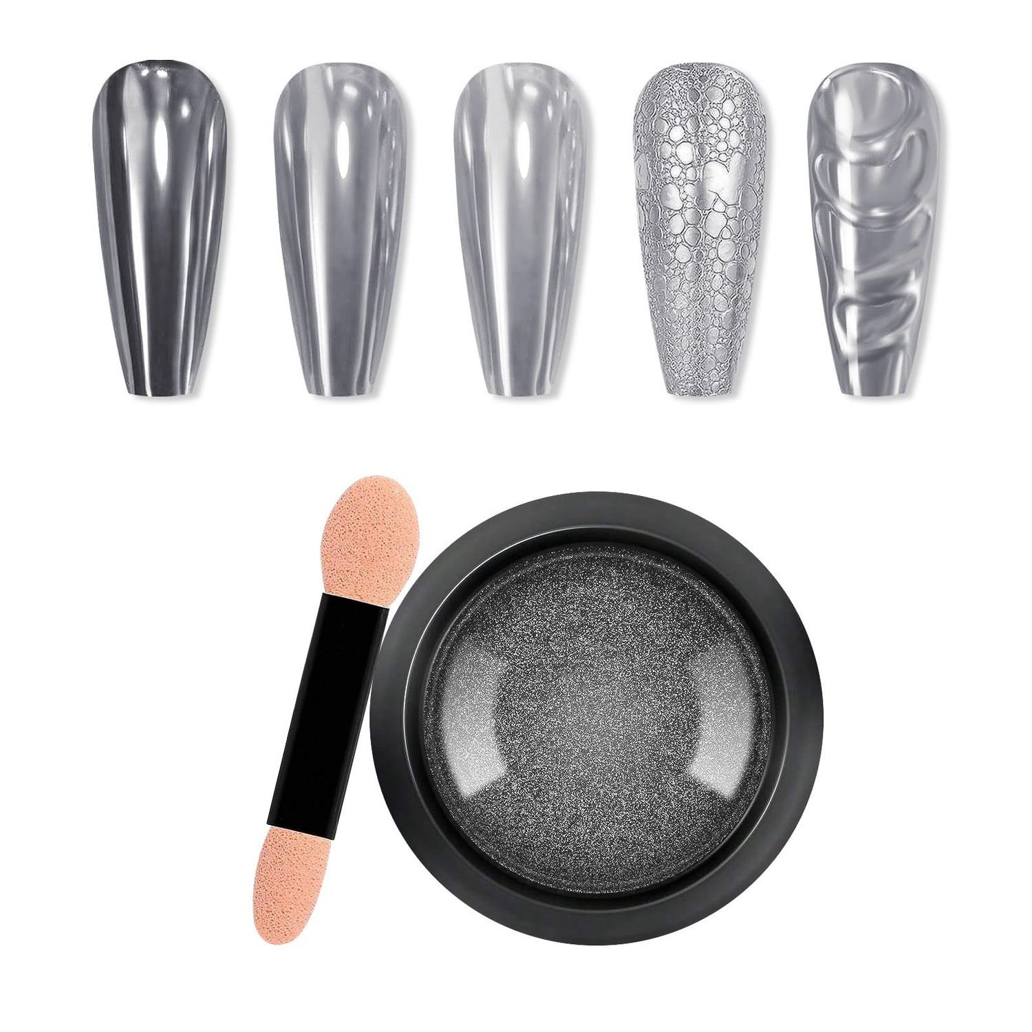 Silver Chrome Nail Powder, Mirror Holographic Nail Glitter Metallic Chrome Powder Reflective Glossy Nail Powder Pigment Manicure for Nail Art DIY Decoration (14)