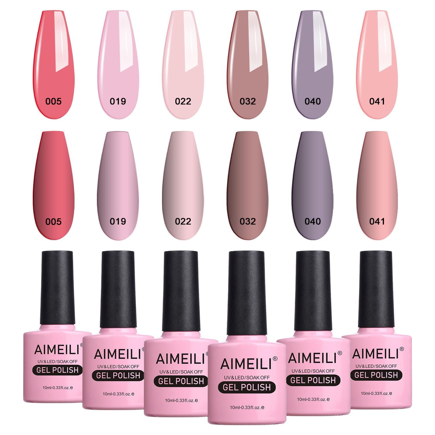 AIMEILI Soak Off Gel Nail Polish Gifts for Mothers Day, Pastel Pink Nude Color Natural Skin Tone Nail Gel Color Set Of 6pcs X 10ml - Kit Set 22