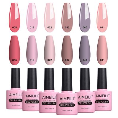AIMEILI Soak Off Gel Nail Polish Gifts for Mothers Day, Pastel Pink Nude Color Natural Skin Tone Nail Gel Color Set Of 6pcs X 10ml - Kit Set 22