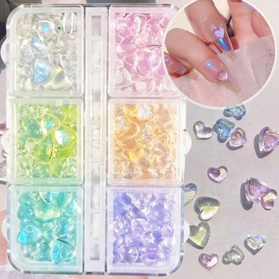 200Pcs Glitter Heart Nail Art Charms, 3D Mixed Size Love Hearts Rhinestones Flat Jelly Resin Crystal Jewelry Diamonds for Acrylic Nail Supplies, Women Craft DIY Manicure Decoration Accessories