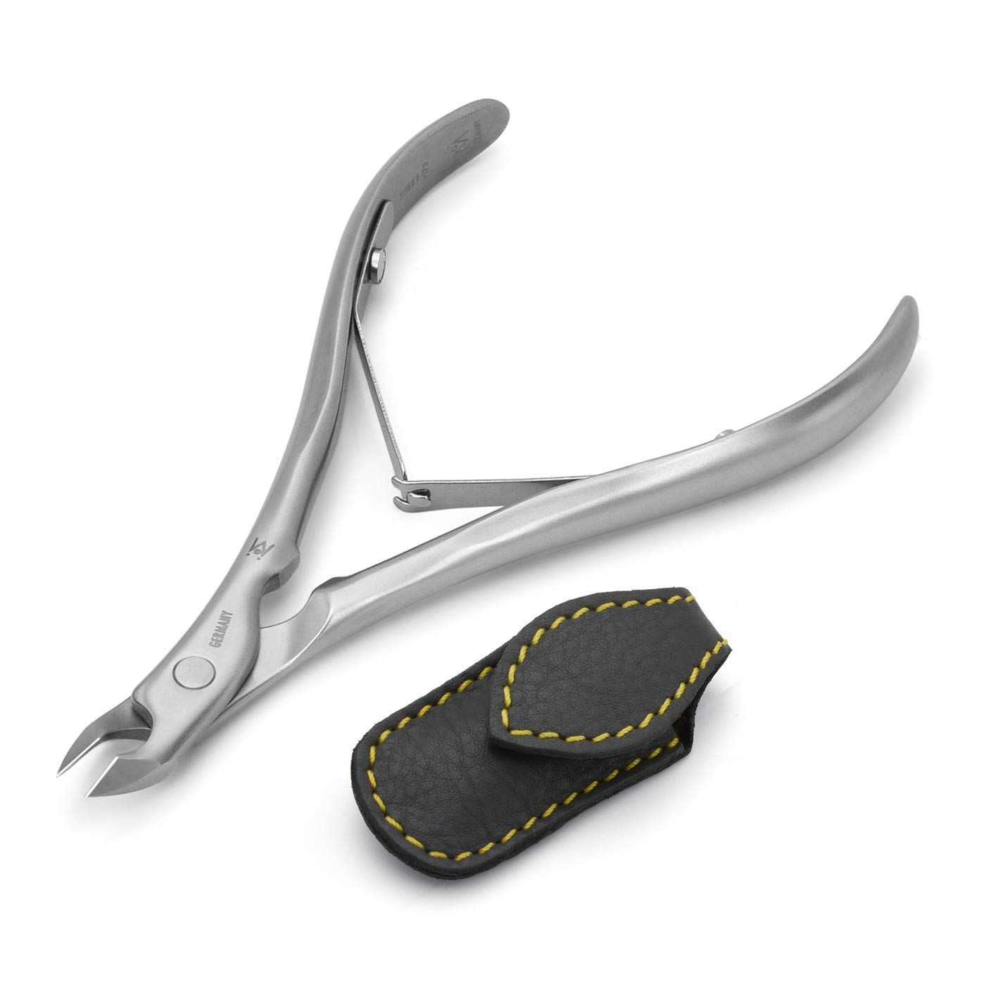GERMANIKURE Standard Professional Cuticle Trimmer - 1/2 Half Jaw Nipper - Ethically Made in Germany - FINOX Stainless Steel Sharp Cuticle Remover in Leather Case - Manicure Tool, r175, 5mm
