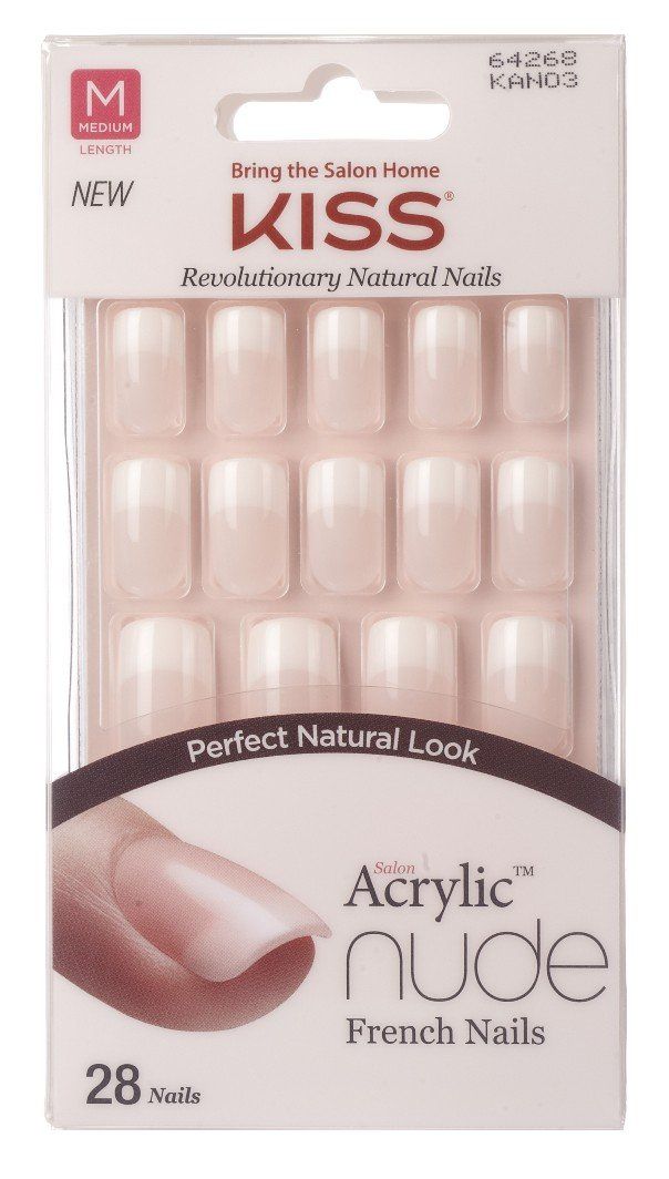 Kiss Salon Acrylic Nude French 28 Count Medium Length Flat (Pack of 3)