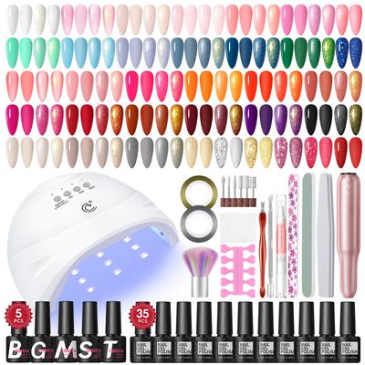 53pcs Gel Nail Polish Kit with U V light and Drill Starter Kit 35 Colors Gel Polish Set 5pcs Top Base Coat Nail Art Supplies French Nail Manicure Kit DIY at Home for Women