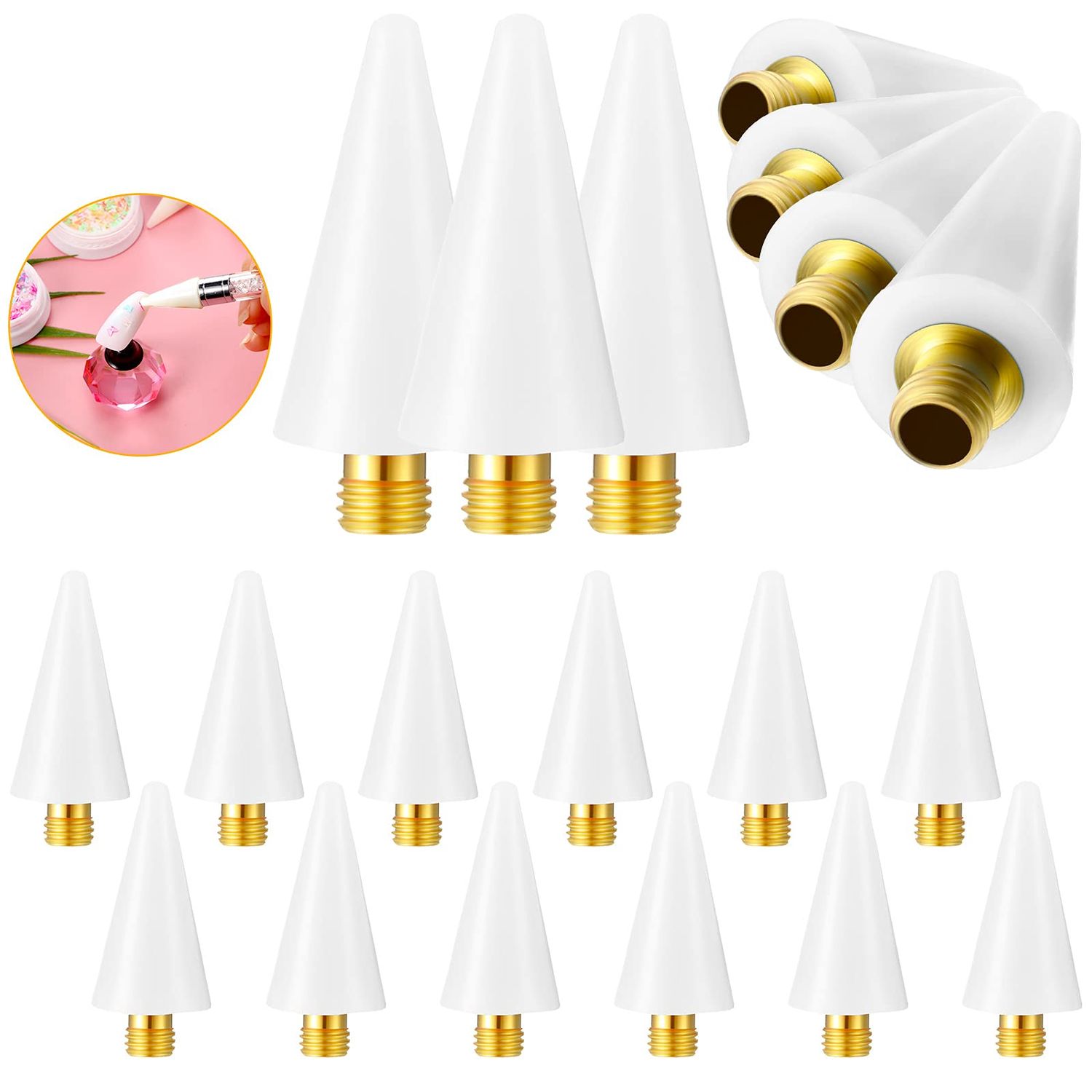 Reme 12 Pieces Wax Replacement Head Tips Nail Rhinestones Picker with Case for Nail Dotting Pen to Pick Up Gem Jewelry, Replacement Wax Head Accessories(White)