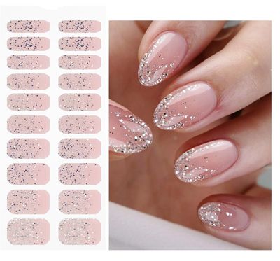 JMEOWIO Gel Nail Stickers Black White Glitter Light Purple Semi Cured Gel Nail Strips Wraps UV/LED Nail Supplies Nail Art Design Decoration Accessories
