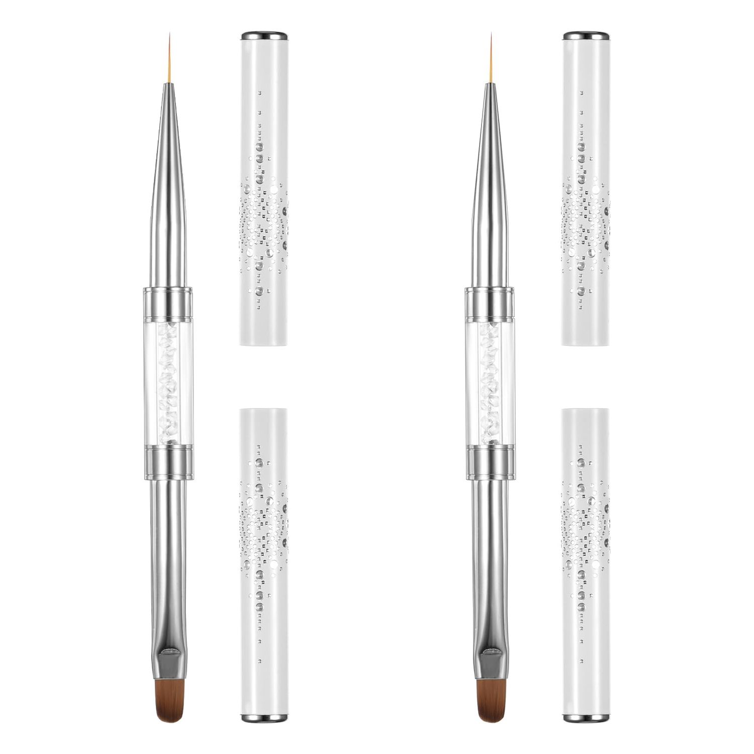 Dual-Ended Nail Art Brushes, 2 PCS Hard Gel Nail Brushes French Tip Nail Liner Brush Builder Gel Brushes Nail Drawing Brushes with Rhinestone Handle French Manicure Design Brushes for Nail Art Design