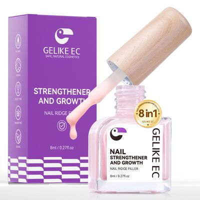 Gelike EC Nail Hardener &amp; Strengthener: Milky Pink Ridge Filler, Nail Repair for Damaged Nails, Growth Treatment for Thin Nails, Extra Strong Polish - Natural, Vegan, Cruelty Free for Daily Home Salon