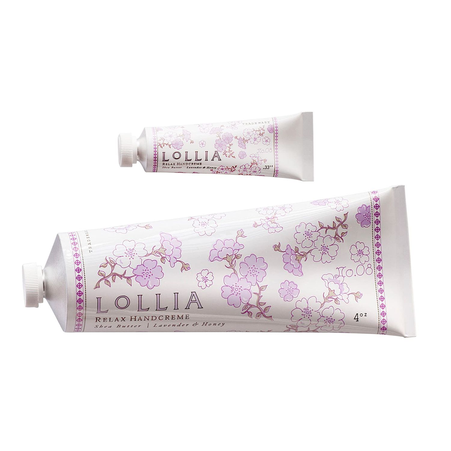 LOLLIA Relax Handcreme Bundle, 4 oz. &amp; .33 oz. - Lavender &amp; Honey - Scented Hand Cream for Women, Moisturizing Hand Lotion for Dry Hands, Shea &amp; Cocoa Butter, Quick Absorbing Lotion, Travel Lotion