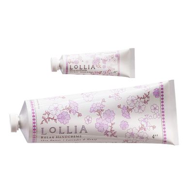 LOLLIA Relax Handcreme Bundle, 4 oz. &amp; .33 oz. - Lavender &amp; Honey - Scented Hand Cream for Women, Moisturizing Hand Lotion for Dry Hands, Shea &amp; Cocoa Butter, Quick Absorbing Lotion, Travel Lotion