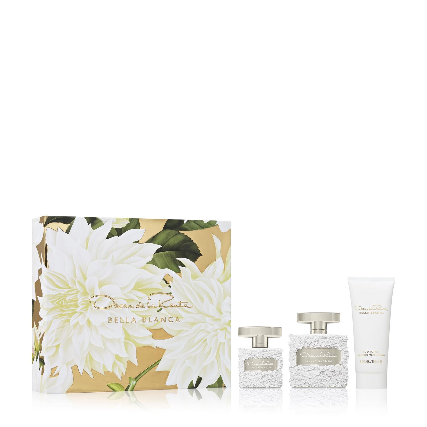 Oscar de la Renta Bella Blanca Eau de Parfum 3 Piece Gift Set for Women - Perfume Spray 3.4 Fl. Oz, &amp; 1.0 Fl. Oz., and Body Lotion 3.4 Fl. Oz.