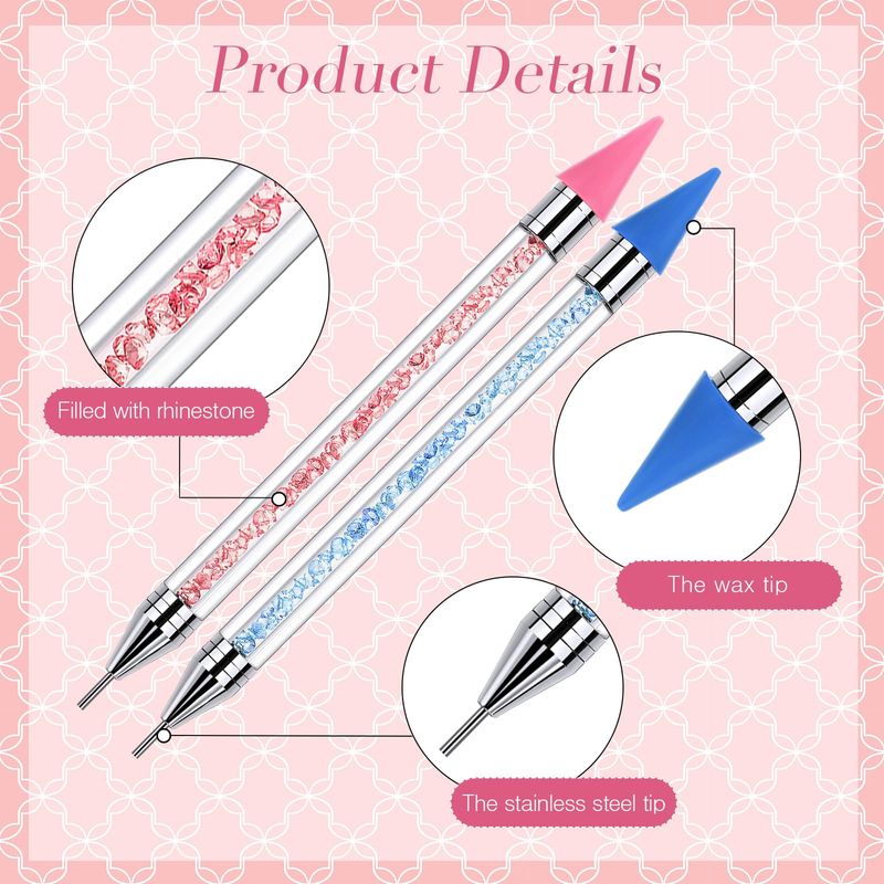 Tatuo 4 Pcs Rhinestone Picker Tool Dotting Pen Dual-ended Handle Rhinestones Applicator Gems Crystals Beads Picker Wax Pencil Pen with 20 Wax Head and 2 Tweezers for DIY Nail Art Tool(Multicolor)