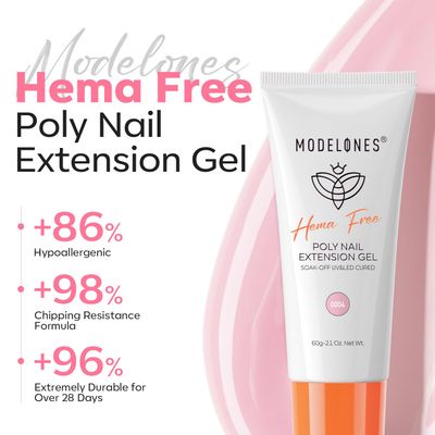 modelones Poly Nail Gel, Hema-Free 60 ML light Pink Poly Extension Gel Nail Strengthener Enhancement Soft Pastel Pink Builder Overlays Supplies Gift for Girls Women