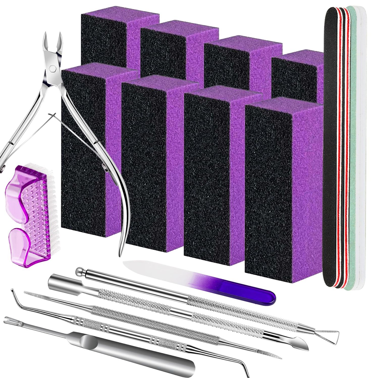 FANDAMEI Nail Care Kit, Nail Buffers and Files, Nail Cuticle Tools Kit, Nail Manicure Tools, Finger Nail File Set, Nail Buffer Block, Nail Cuticle Nippers, Ingrown Toenail Tools, Nail Care Tool Kit