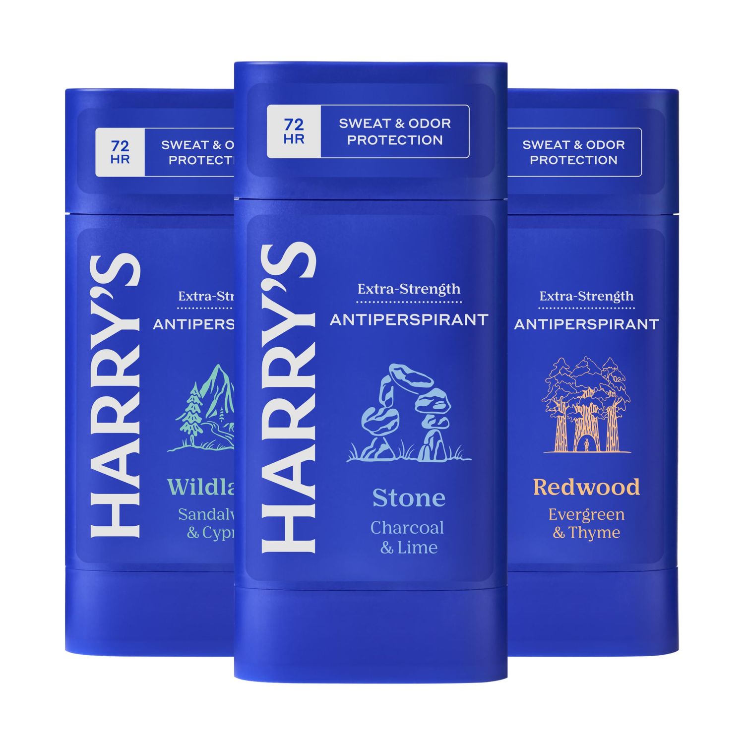 Harrys Extra-Strength Antiperspirant Deodorant, Sweat &amp; Odor Control Antiperspirant for Men, Variety Pack - Stone, Redwood, Wildlands, 2.5 oz Pack of 3