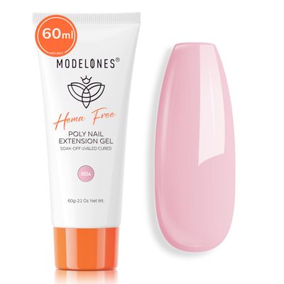 modelones Poly Nail Gel, Hema-Free 60 ML light Pink Poly Extension Gel Nail Strengthener Enhancement Soft Pastel Pink Builder Overlays Supplies Gift for Girls Women