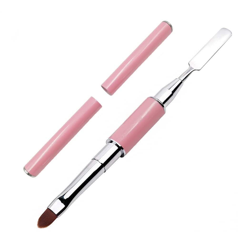 Kalolary Dual-Ended Poly gel Brush &amp; Picker, 2 in 1 Designs Poly gel Nial Brushes Stainless Steel Gel Nail Tool for Poly Gel UV Gel Acrylic Nails Extension(Pink)