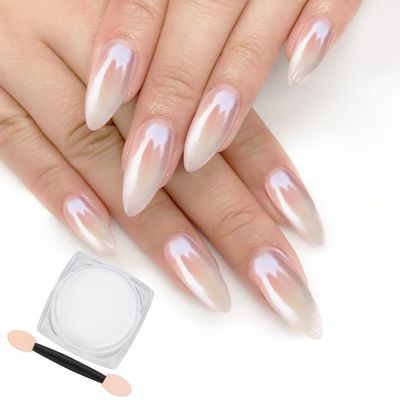 Artdone White Pearl Chrome Nail Powder,Iridescent Aurora Powder Metallic Mirror Effect Pigment Pearlescent Mermaid Pigment Pearl Glitter Dust Kit,Nail Art Decoration, Resin Craft