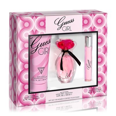 Guess Girl Eau de Toilette 3 Piece Gift Set - Perfume Spray 3.4 Fl. Oz., Travel Spray 0.5 Fl. Oz., &amp; Body Lotion 6.7 Fl. Oz.