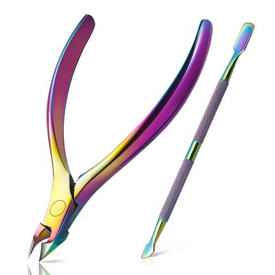 BEZOX Cuticle Trimmer with Pusher - Salon Quality Cuticle Clipper with Cuticle Pushers, Super Sharp Cuticle Cutters and Dual-End Nail Pushers Cuticle Stick, Professional Manicure Tools - Rainbow