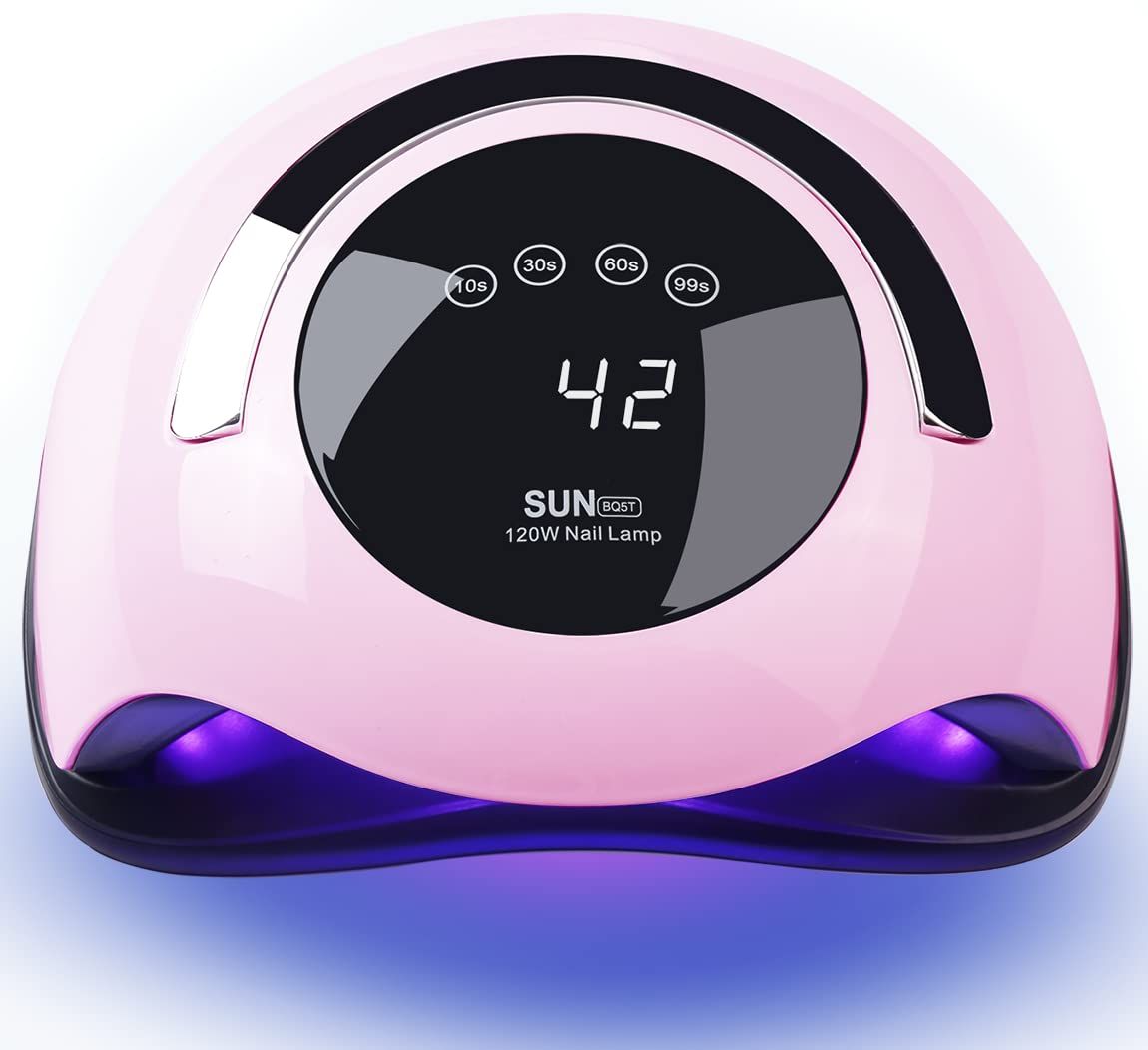 W&amp;H UV LED Nail Lamp, 120W Faster Gel Nail Dryer Professional Curing Lamp for Fingernail and Toenail Nail Gel Polish Machine with 4 Timer Setting Touch Screen Sun BQ5T (Pink)